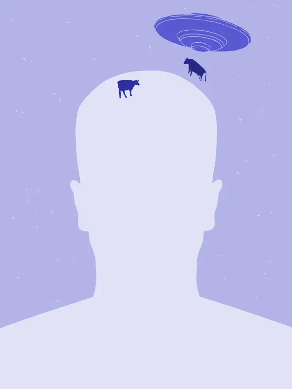 Avatar with two cows getting abducted by UFO