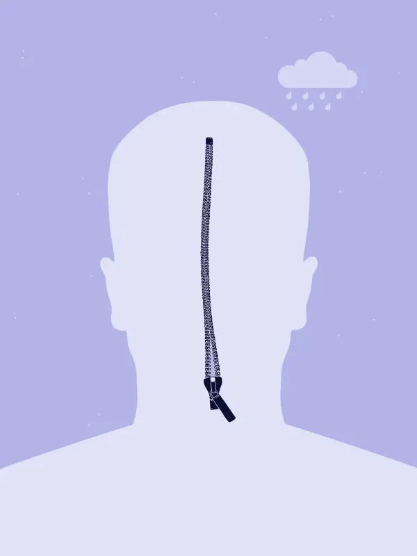 Avatar with a closed zipper and a rain cloud