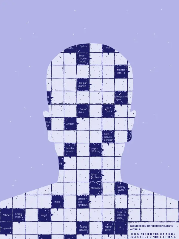 Avatar with tattooed crossword puzzle