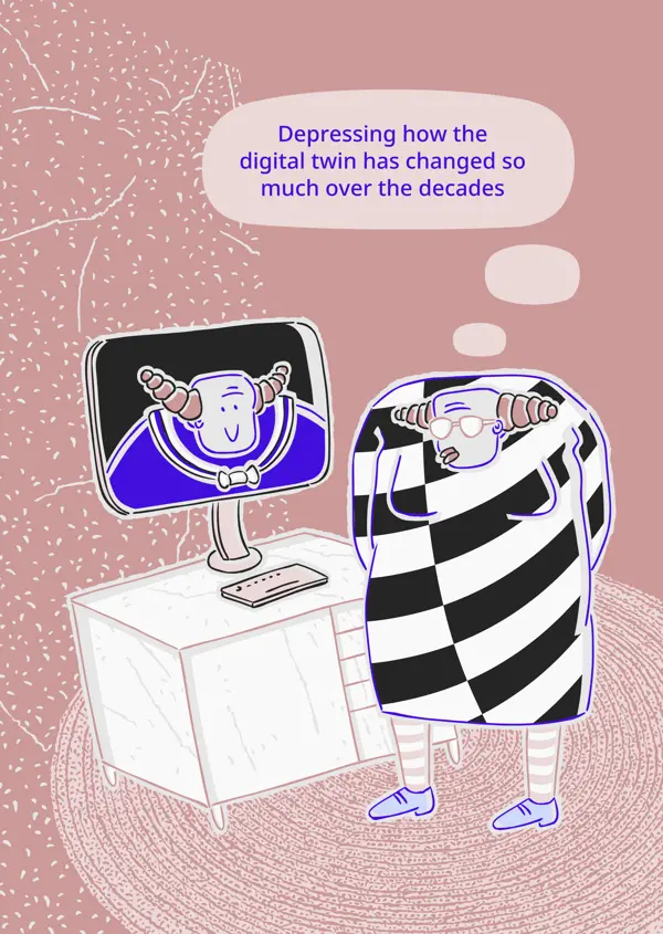 the digital twin has changed over the decades. Cartoon