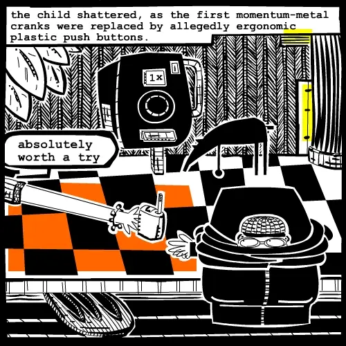 Teenager at ticket automat. Comic