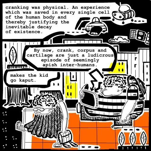 Children in the future without cranks. Comic